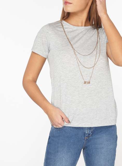 Petite Grey Necklace Trim T-Shirt